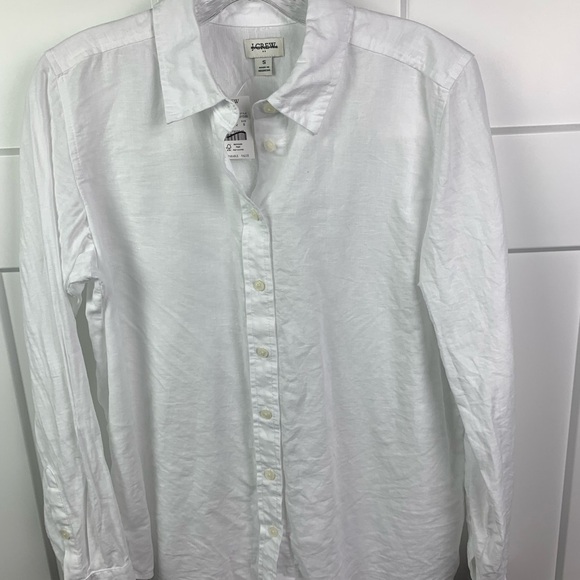 NWT J Crew Factory SMALL Linen blend button up shirt WHITE Long Sleeve - Picture 4 of 8